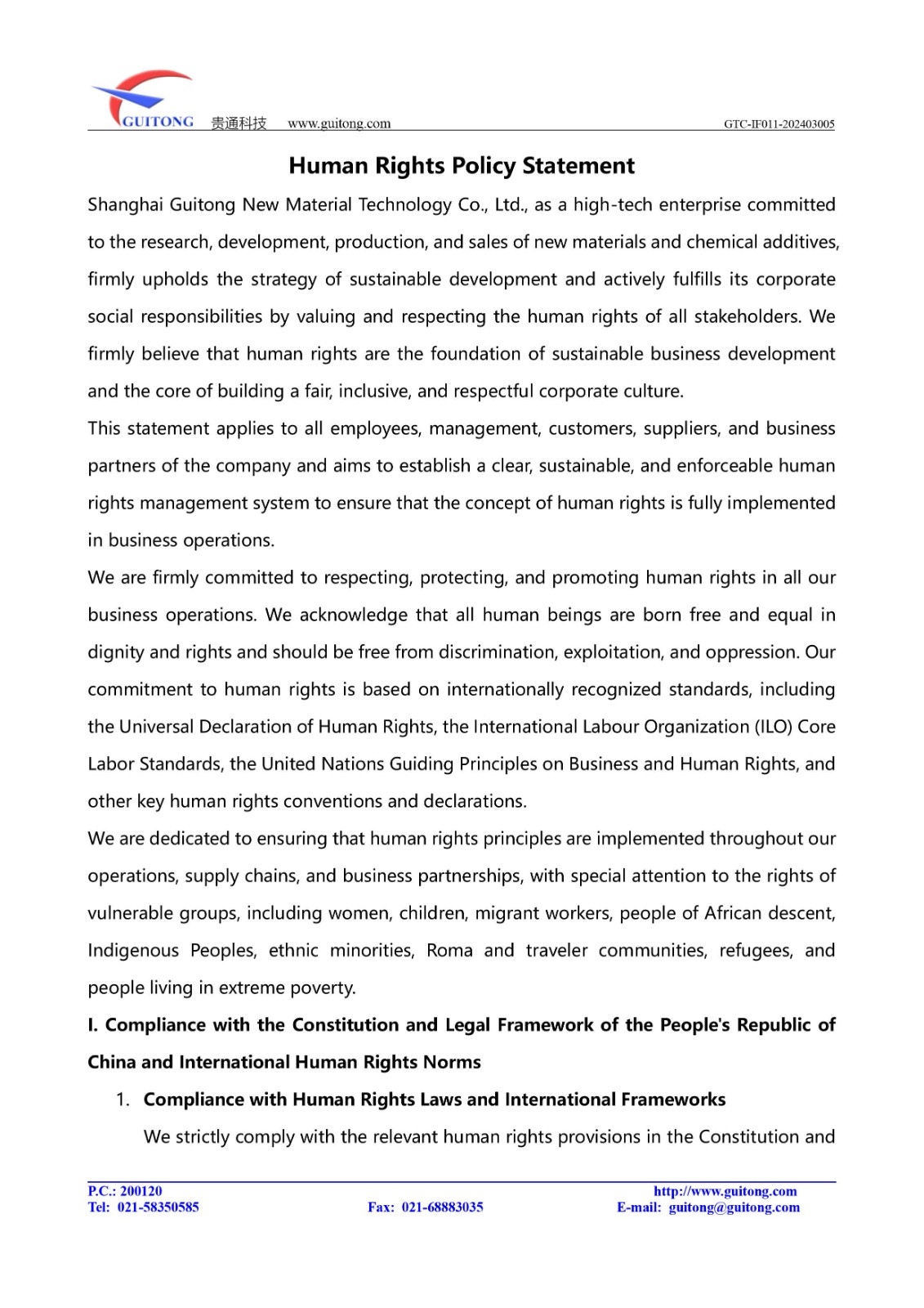 Human Rights Policy Statement